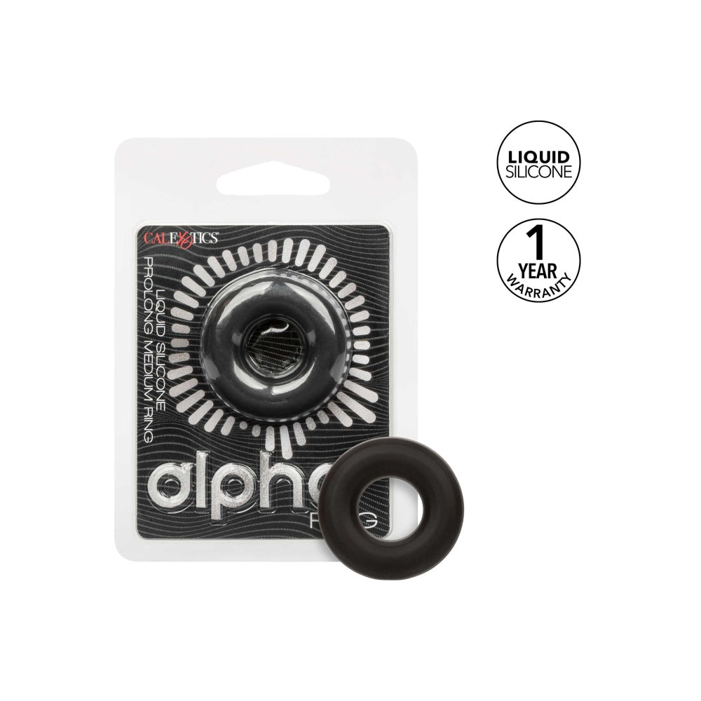 Inel Erectie Silicon Lichid Rezistent la Apa CalExotics Alpha Prolong Medium, Negru