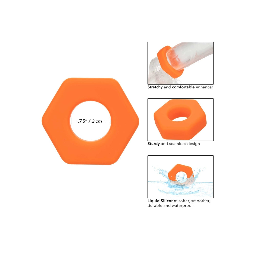 Inel pentru penis CalExotics Alpha Liquid Silicone Prolong Sexagon din silicon lichid pentru erectie de lunga durata