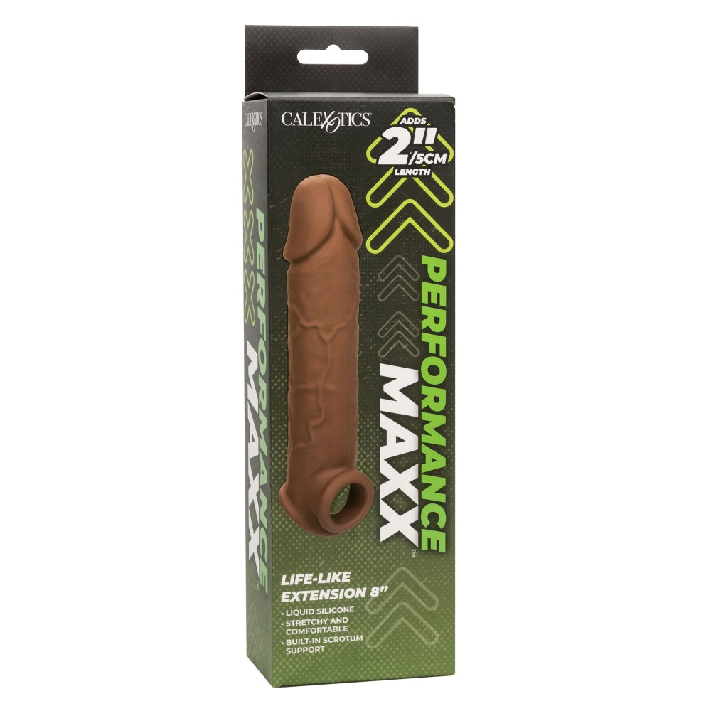 Prelungitor penis CalExotics Performance Maxx Life-Like Extension 22.5 cm din silicon lichid cu 5 cm lungime extra
