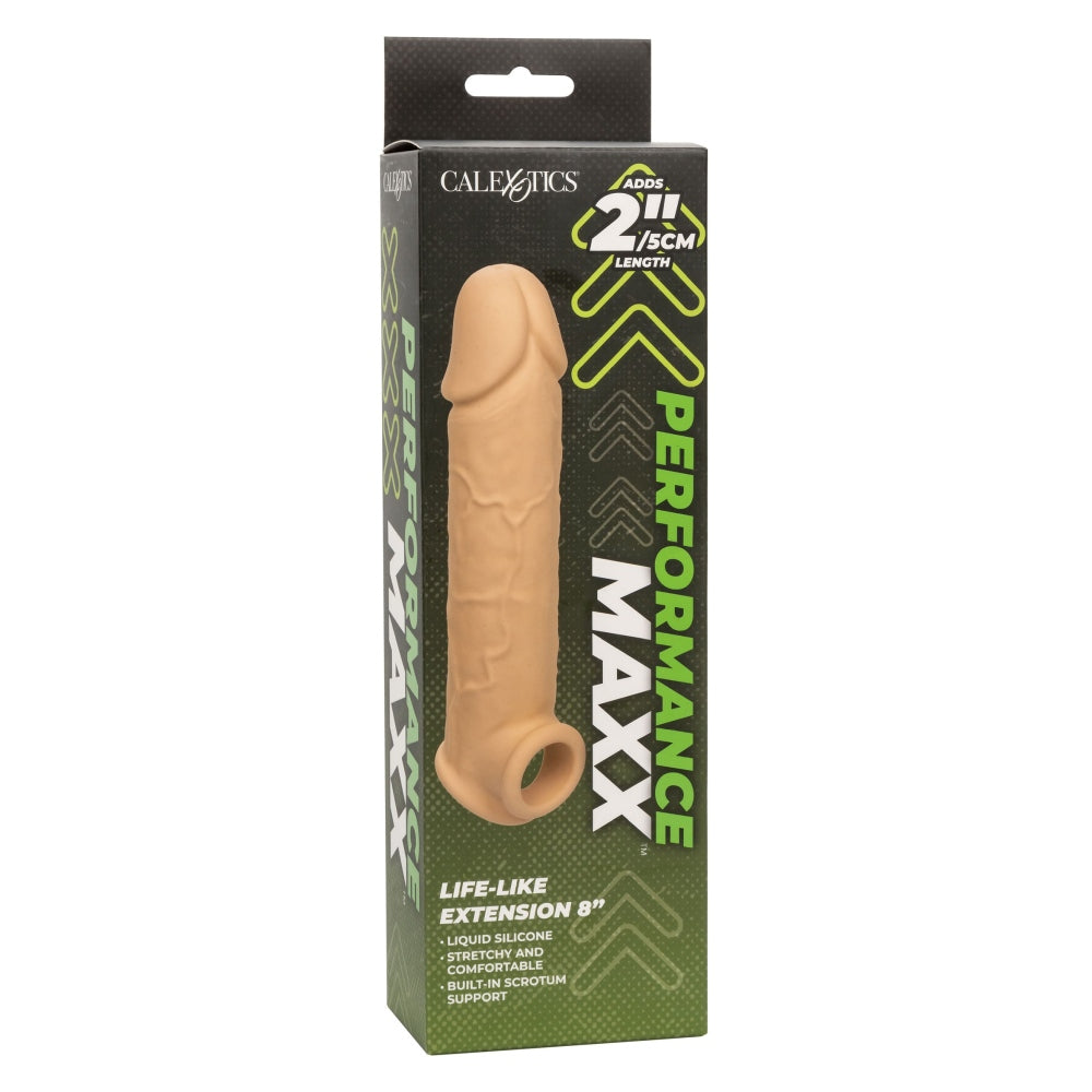 Prelungitor penis CalExotics Performance Maxx Life-Like Extension 22.5 cm din silicon lichid cu 5 cm lungime extra, Culoarea Pielii