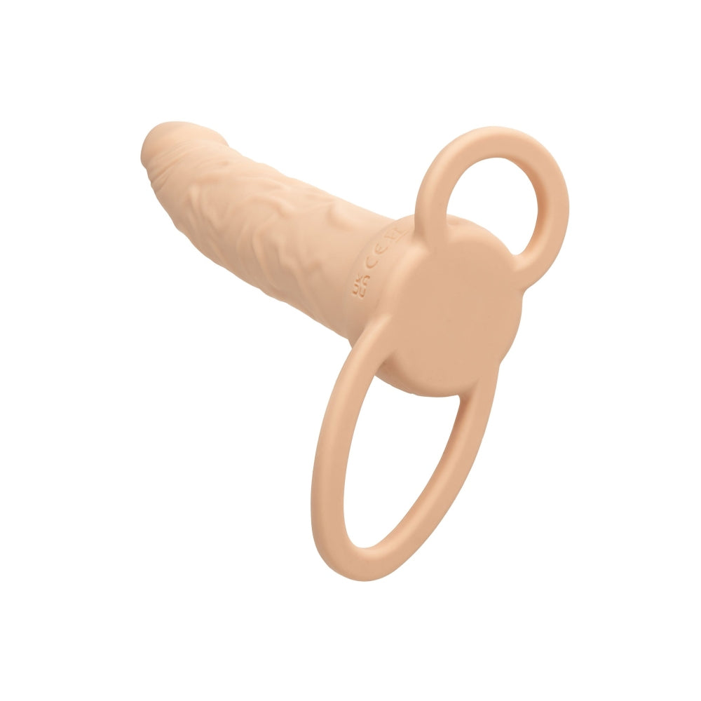 Prelungitor Penis pentru dubla penetrare CalExotics Performance Maxx Dual Penetrator cu 10 functii de vibratie si inel suport