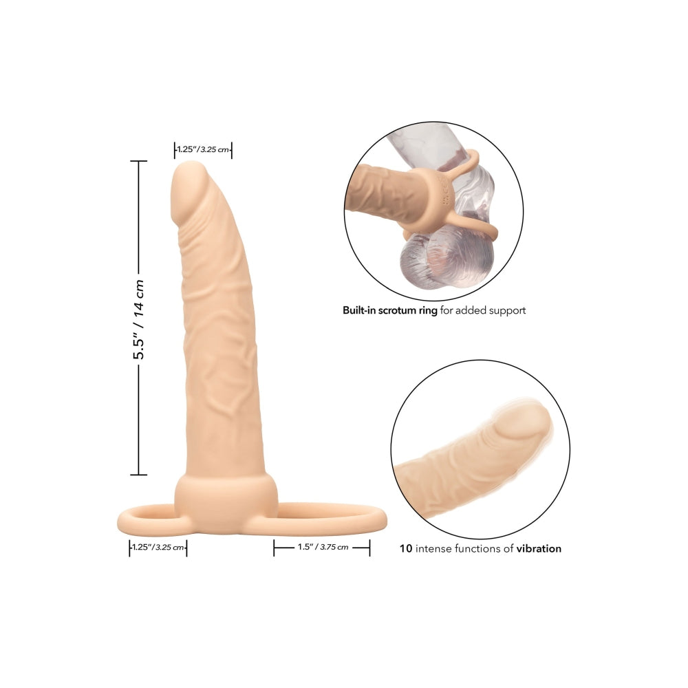 Prelungitor Penis pentru dubla penetrare CalExotics Performance Maxx Dual Penetrator cu 10 functii de vibratie si inel suport