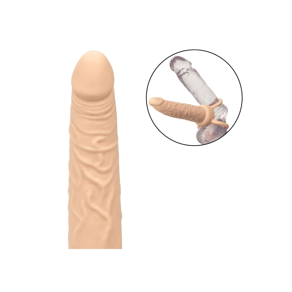 Prelungitor Penis pentru dubla penetrare CalExotics Performance Maxx Dual Penetrator cu 10 functii de vibratie si inel suport