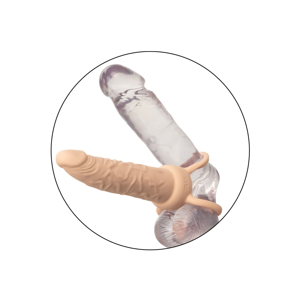 Prelungitor Penis pentru dubla penetrare CalExotics Performance Maxx Dual Penetrator cu 10 functii de vibratie si inel suport