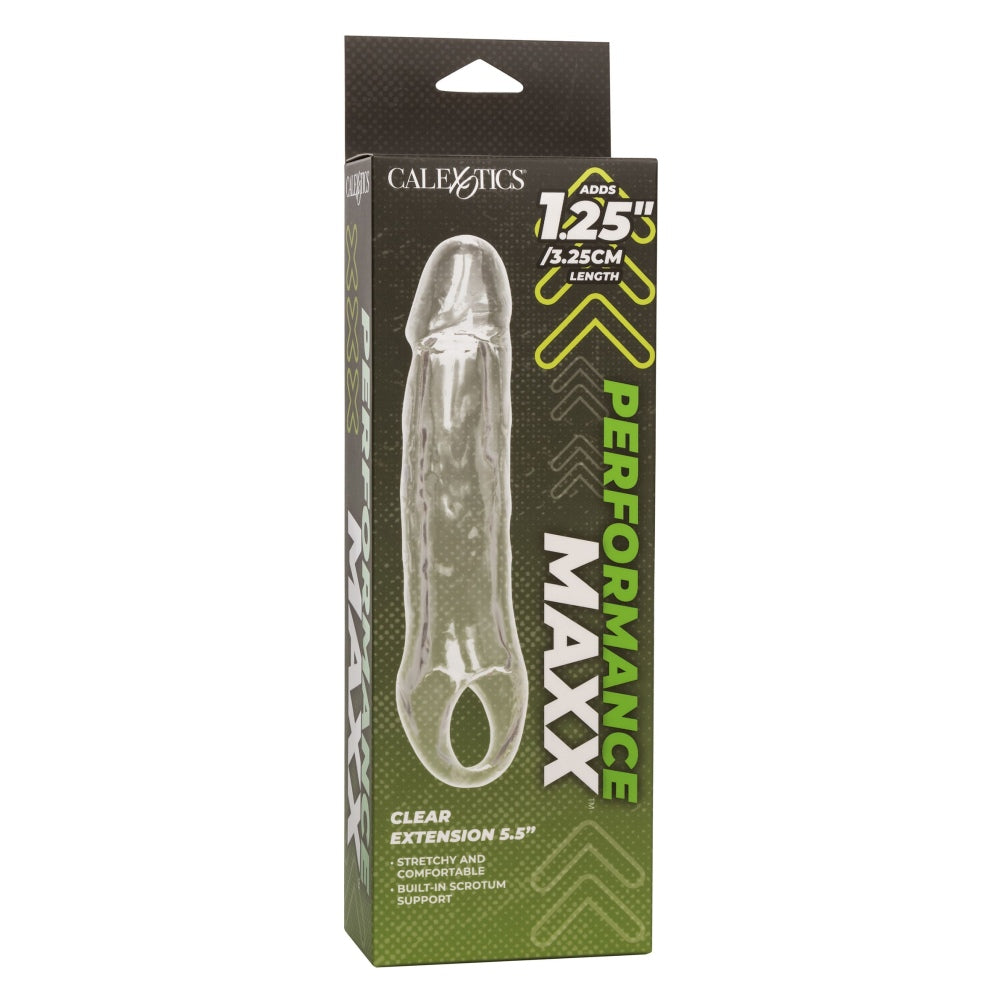 Prelungitor penis transparent CalExotics Performance Maxx Clear Extension 17.7 cm pentru grosime si lungime extra