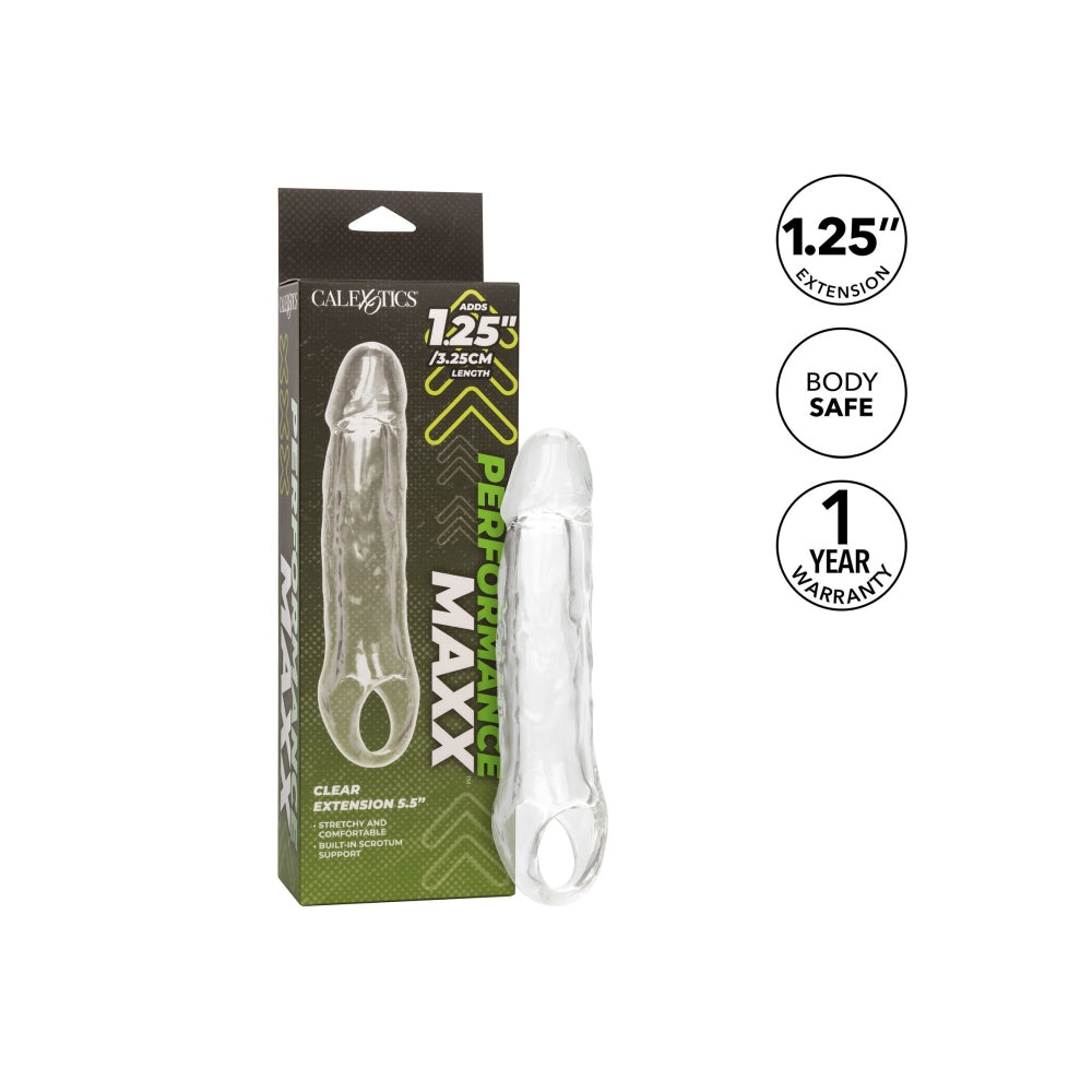 Prelungitor penis transparent CalExotics Performance Maxx Clear Extension 17.7 cm pentru grosime si lungime extra