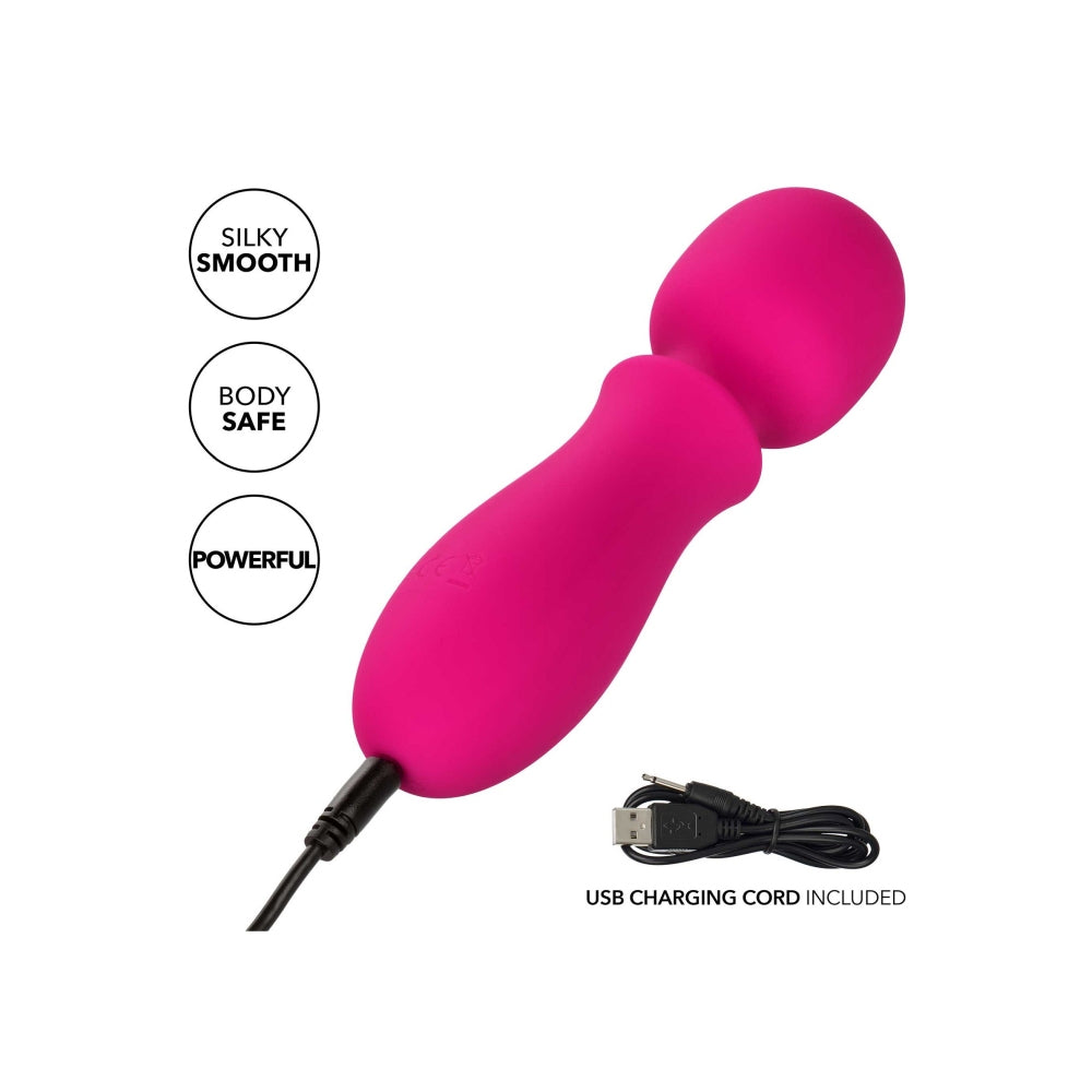 Mini wand vibrator CalExotics Bliss Liquid Silicone cu 10 viteze vibratie si cap flexibil, Roz