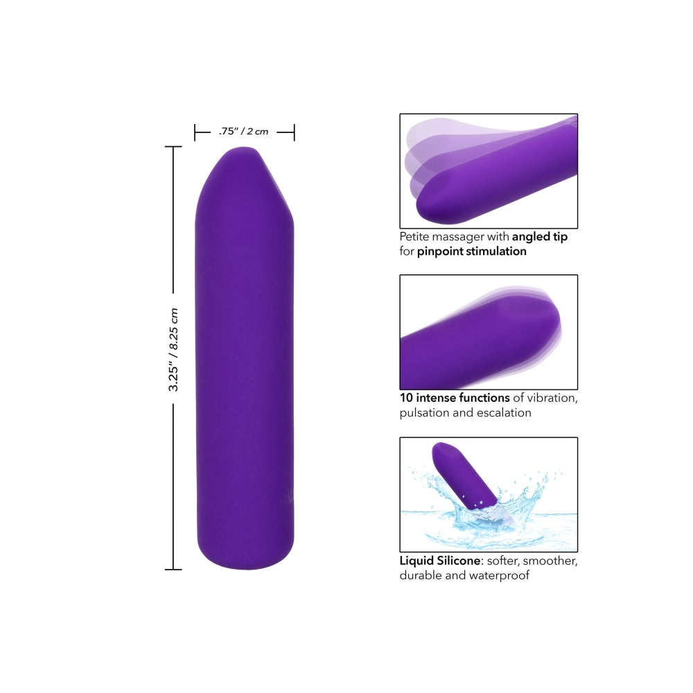 Mini Vibrator masator pentru stimulare precisa CalExotics Kyst Fling cu 10 functii vibratie si silicon lichid, mov