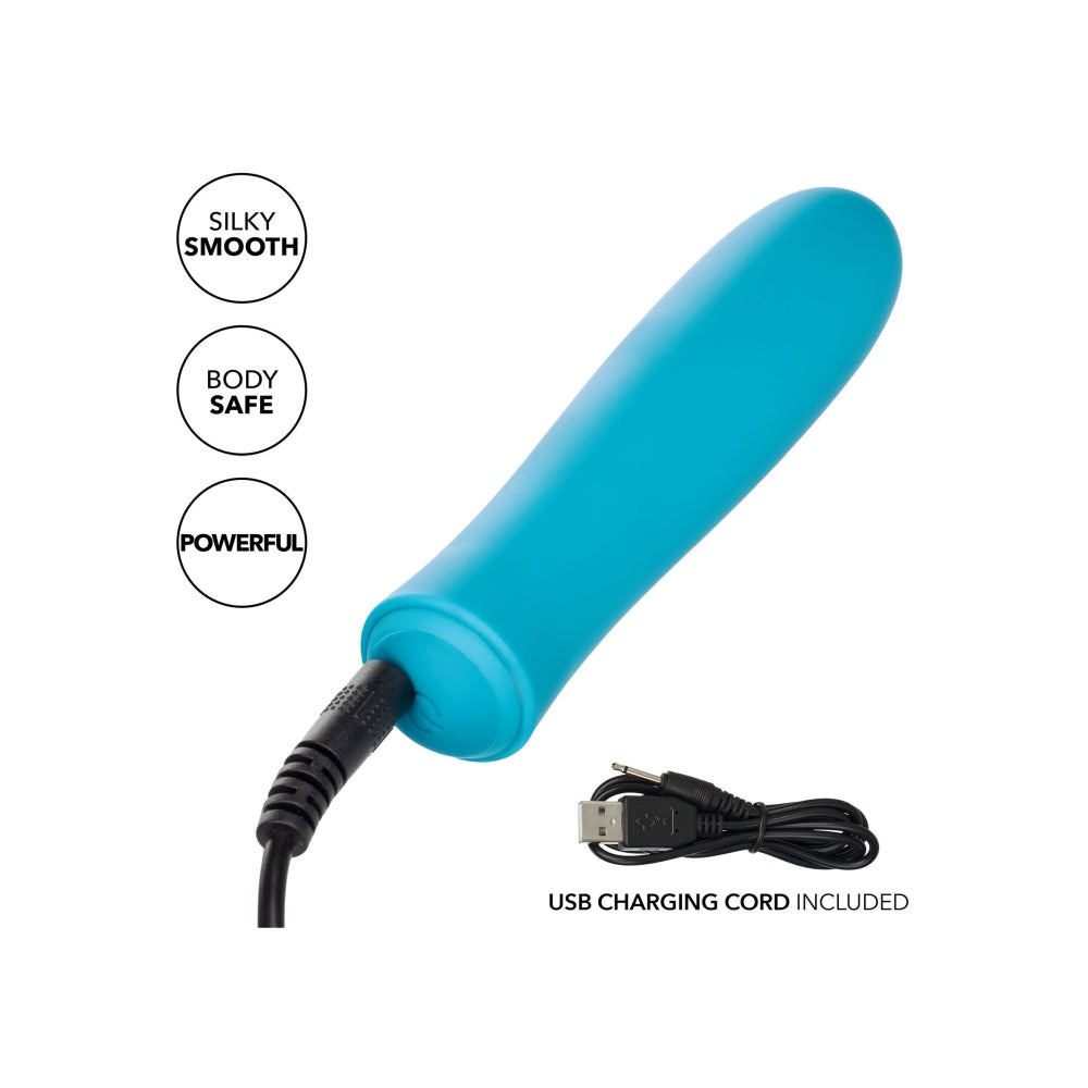 Mini Vibrator masator personal CalExotics Kyst T.C.B. cu 10 functii vibratie si finisaj matasos, Azur