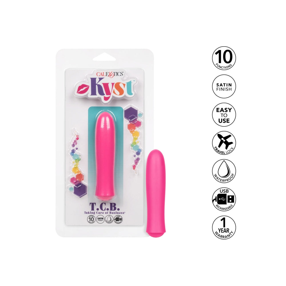 Mini Vibrator masator personal CalExotics Kyst T.C.B. cu 10 functii vibratie si finisaj matasos, Roz