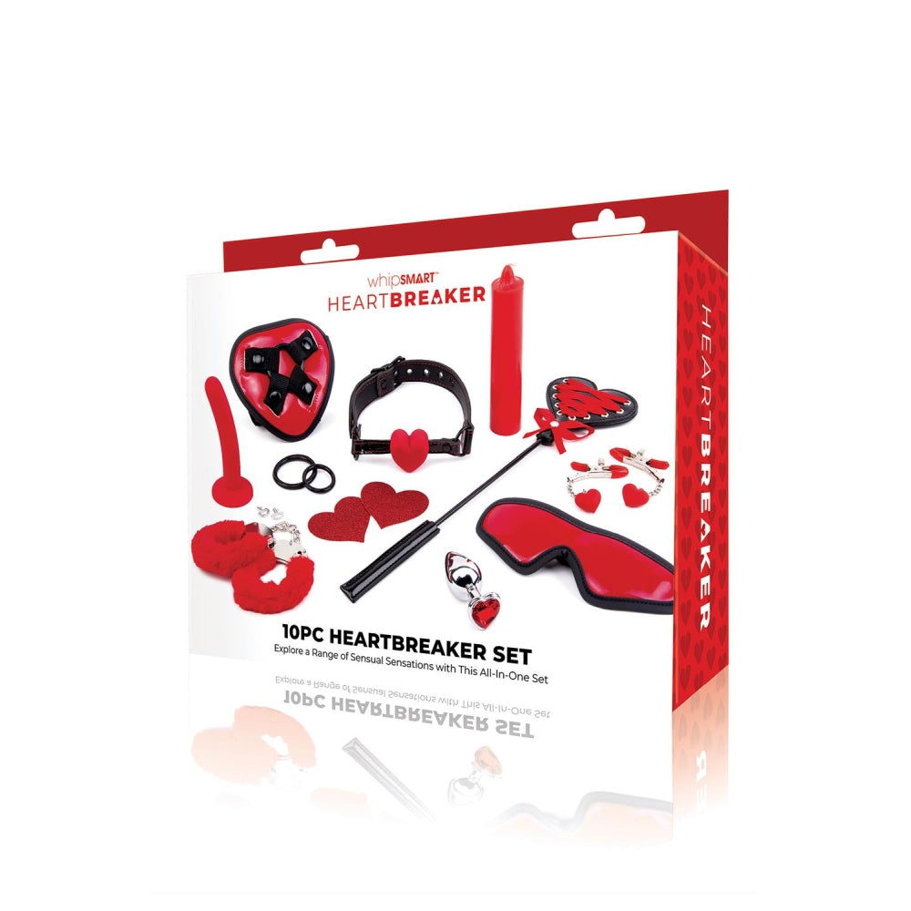 Set Cadou Sex Toys Whipsmart Heartbreaker 10 Piese - Pasties Inima, Paleta cu inima, Masca, Calus, Dildo din silicon, Catuse, Cleme pentru sfarcuri, lumanare, dop anal, ham strap-on - Ideal pentru cadou de Sf. Valentin