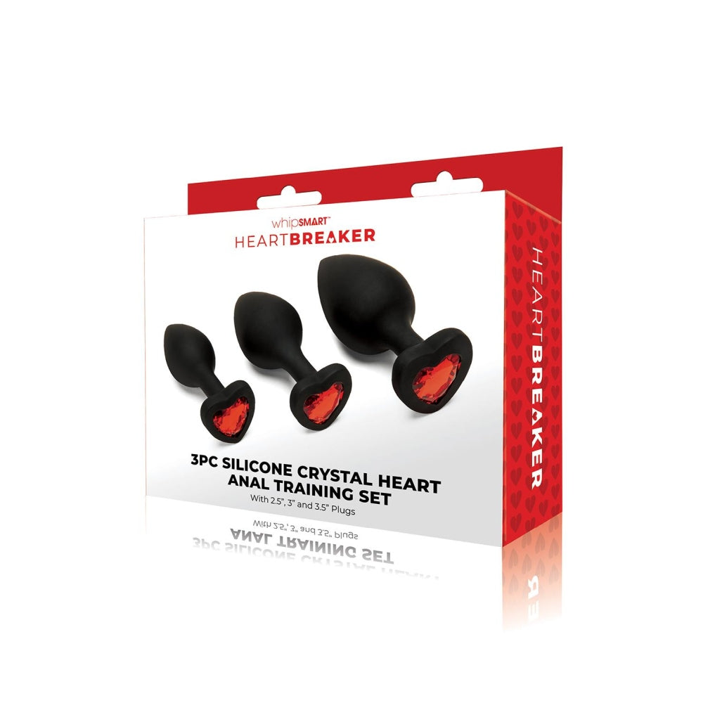Set Dopuri Anale Heartbreaker Training Kit - Negru cu Bijuterii Rosii, 3 Marimi graduale -  Material din Silicon moale si neted