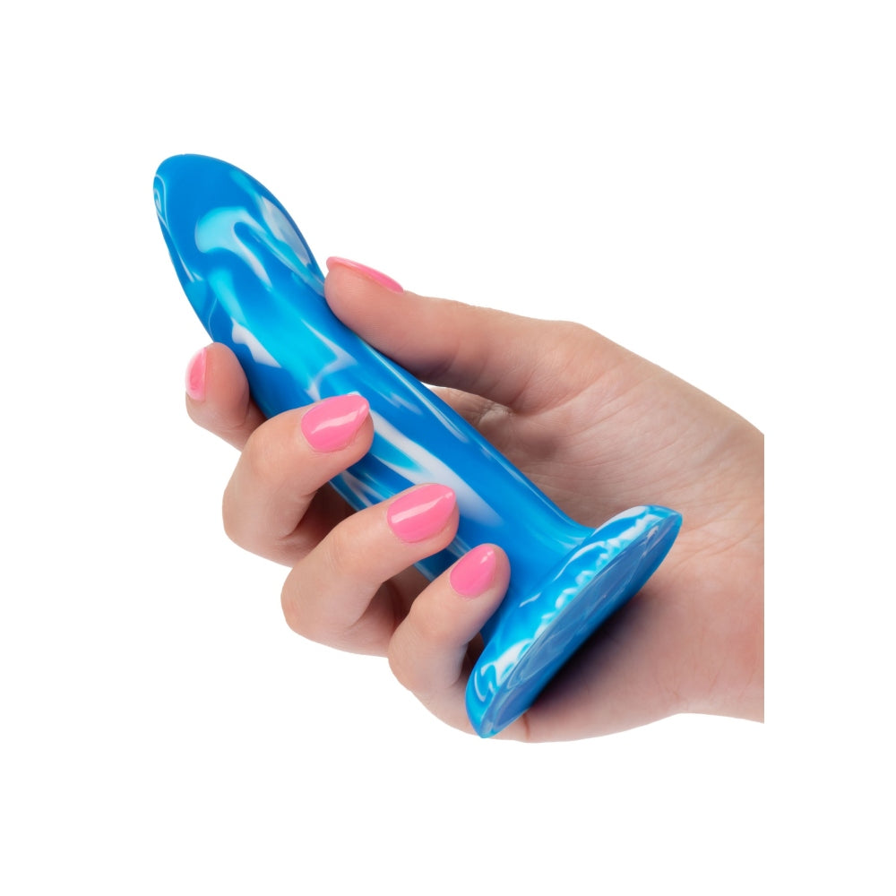 Dildo Sonda anala din silicon lichid CalExotics Twisted Love Twisted Probe cu ventuza si design flexibil, albastru