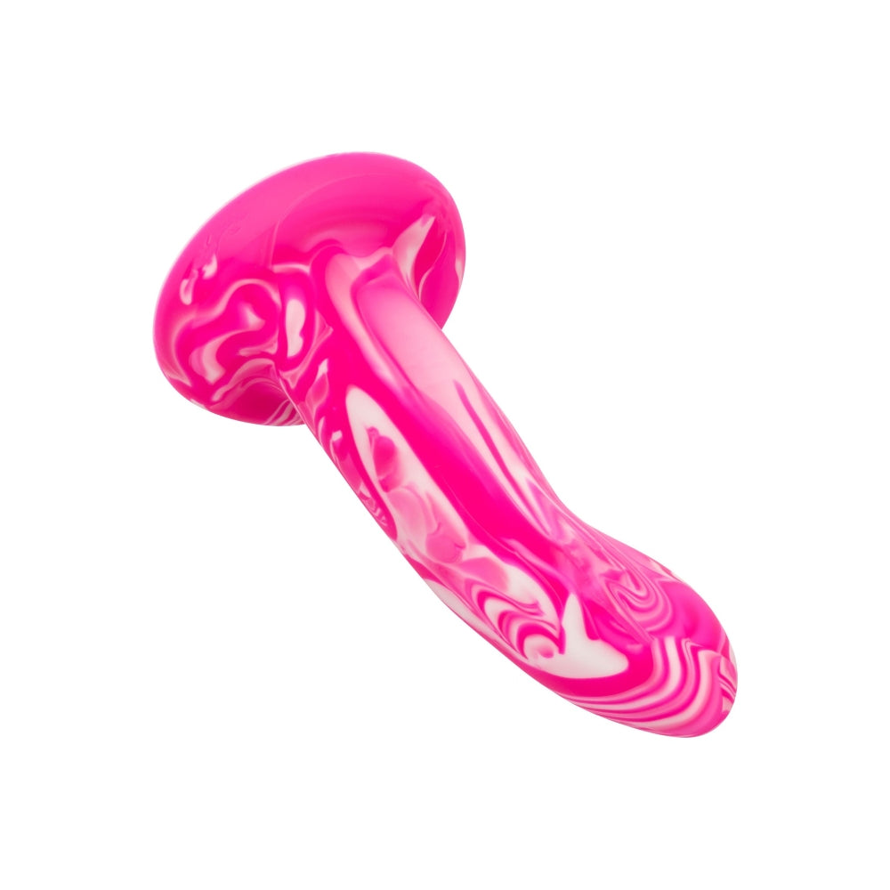 Dildo Sonda anala din silicon lichid CalExotics Twisted Love Twisted Probe cu ventuza si design flexibil, roz