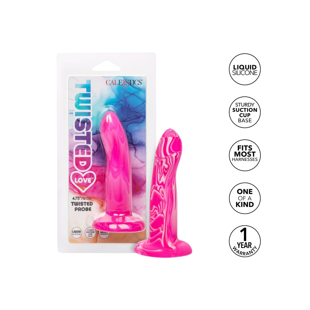 Dildo Sonda anala din silicon lichid CalExotics Twisted Love Twisted Probe cu ventuza si design flexibil, roz