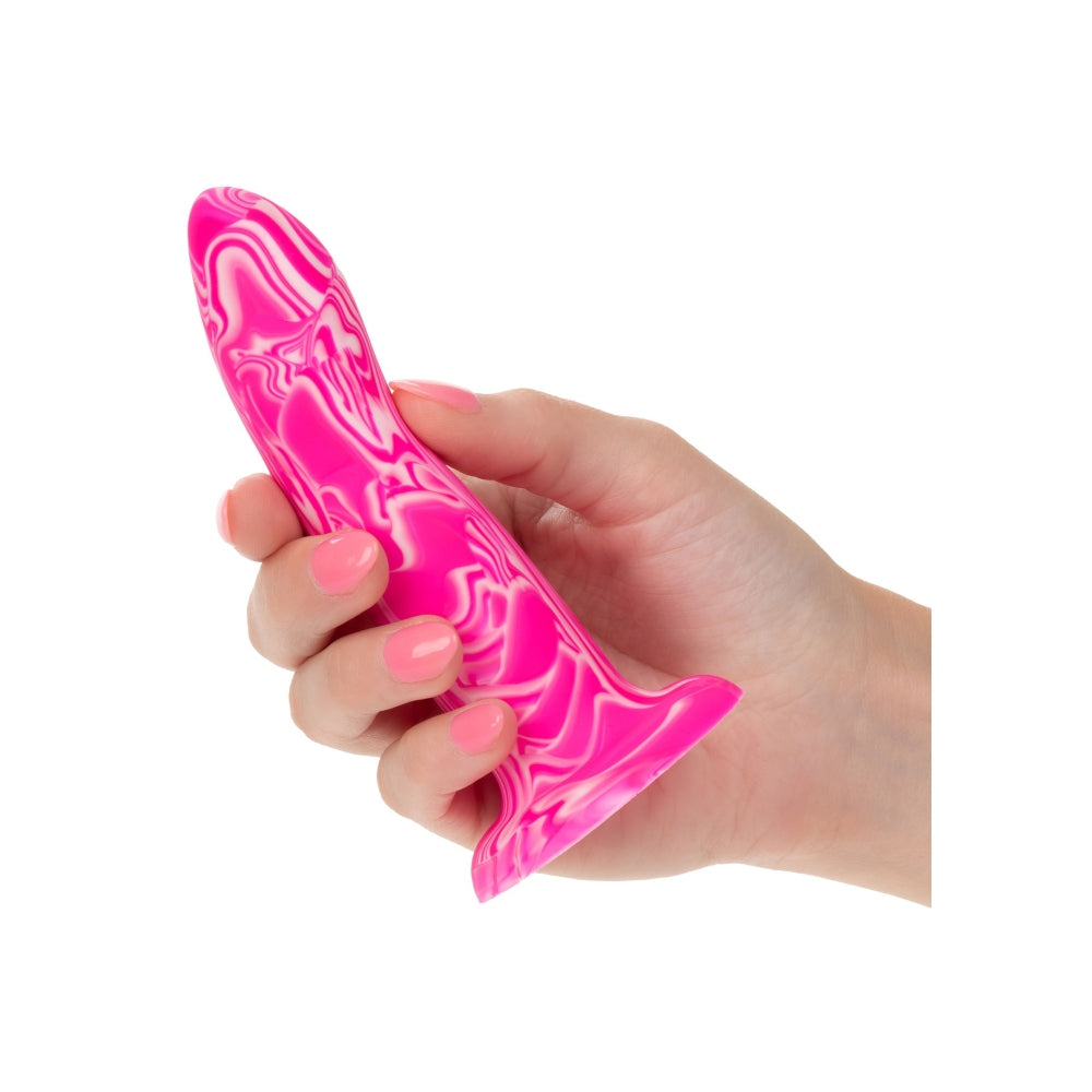 Dildo Sonda anala din silicon lichid CalExotics Twisted Love Twisted Probe cu ventuza si design flexibil, roz