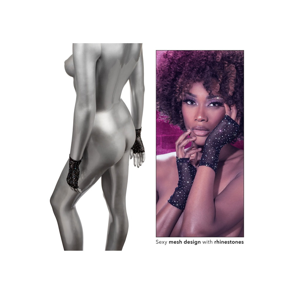 Lenjerie Sexy Manusi Fara Degete cu Strasuri CalExotics Radiance - Plasa Respirabila, Accesoriu Chic