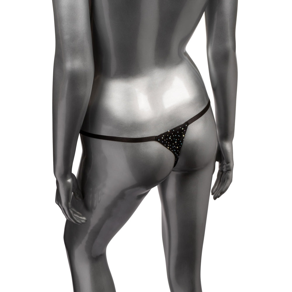 Lenjerie Sexy Chilot Negru Crotchless Reglabil Radiance CalExotics - Plasa Respirabila si Accente Strasuri