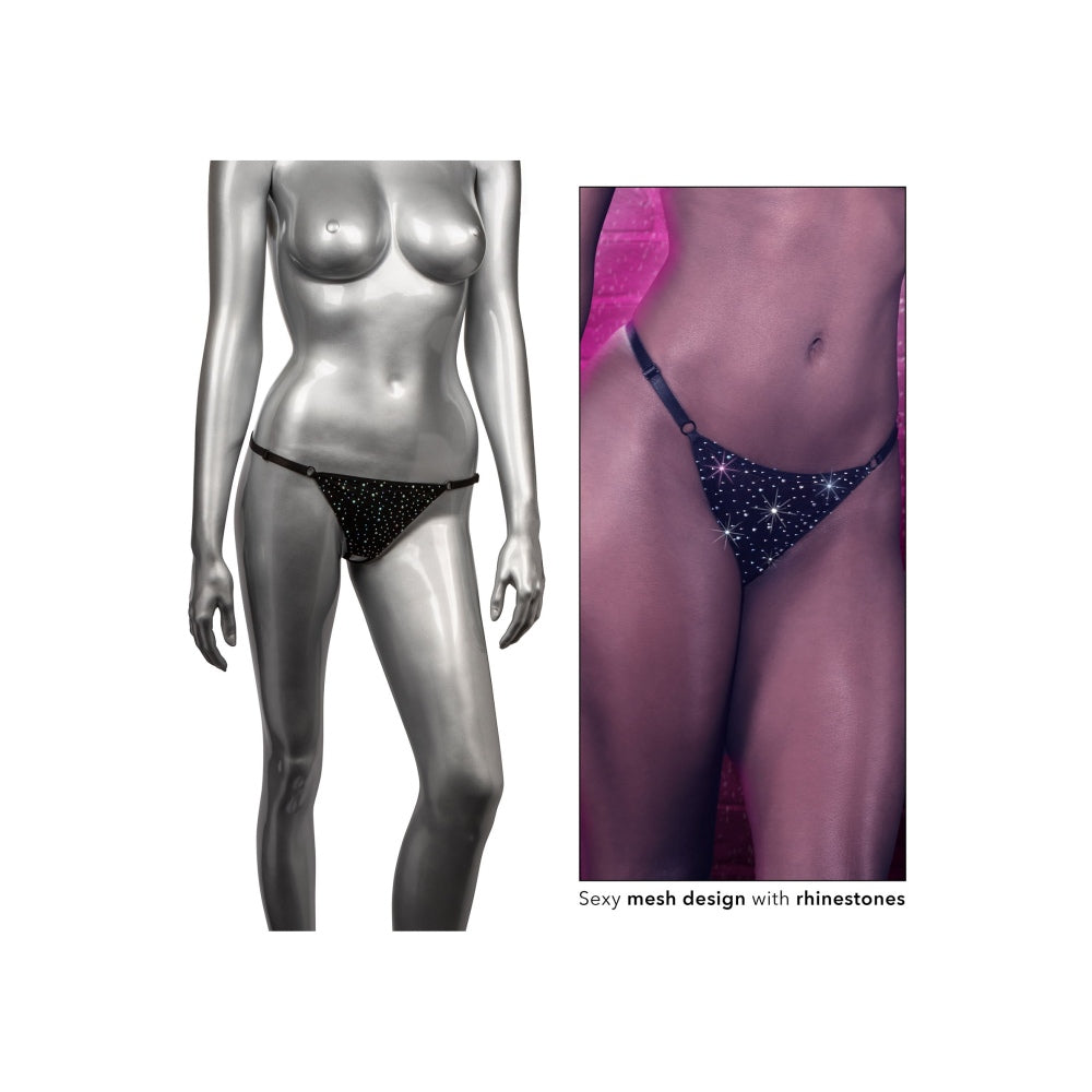 Lenjerie Sexy Chilot Negru Crotchless Reglabil Radiance CalExotics - Plasa Respirabila si Accente Strasuri