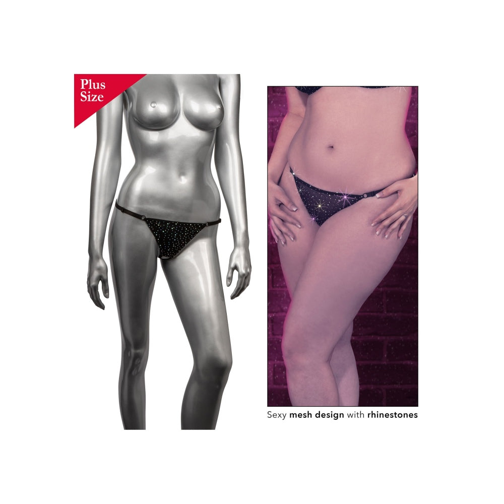 Lenjerie Sexy Chilot Negru Crotchless Plus Size Radiance - Plasa Respirabila, Strasuri si Curele Reglabile