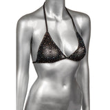 Sutien Negru Bikini Triunghi din Plasa cu Strasuri PLUS - fabricat din plasa moale, potrivit marimilor Plus Size pana la 3XL - accente stralucitoare din strasuri