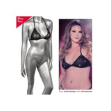Sutien Negru Bikini Triunghi din Plasa cu Strasuri PLUS - fabricat din plasa moale, potrivit marimilor Plus Size pana la 3XL - accente stralucitoare din strasuri