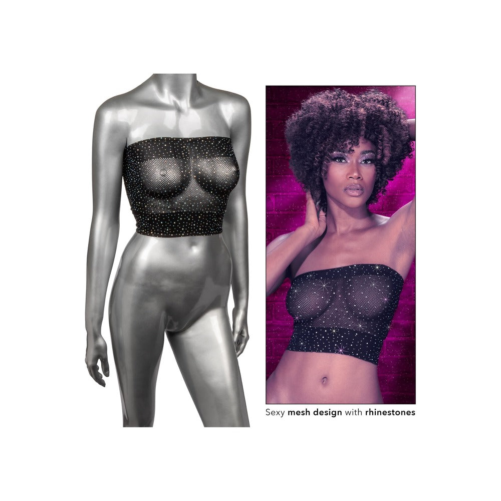 Sutien Bandeau Negru din Plasa cu Strasuri - fabricat din plasa moale, potrivit majoritatea marimilor standard - accente stralucitoare din strasuri