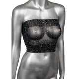 Sutien Bandeau Negru din Plasa cu Strasuri PLUS - fabricat din plasa moale, potrivit potrivit marimilor Plus Size pana la 3XL - accente stralucitoare din strasuri