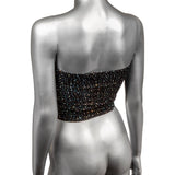 Sutien Bandeau Negru din Plasa cu Strasuri PLUS - fabricat din plasa moale, potrivit potrivit marimilor Plus Size pana la 3XL - accente stralucitoare din strasuri