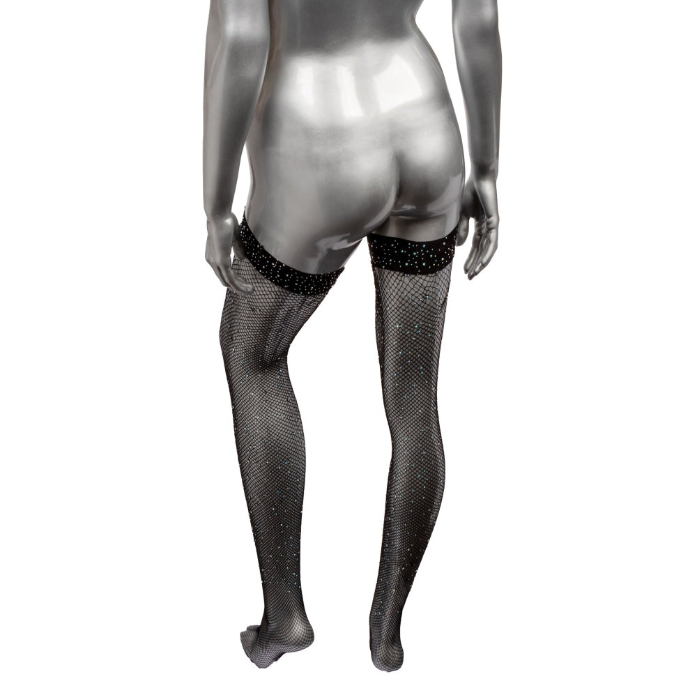 Dresuri Inalti Negri cu Suport Stay-Up Radiance - Design Seducator cu Mesh si Pietre Stralucitoare, One Size