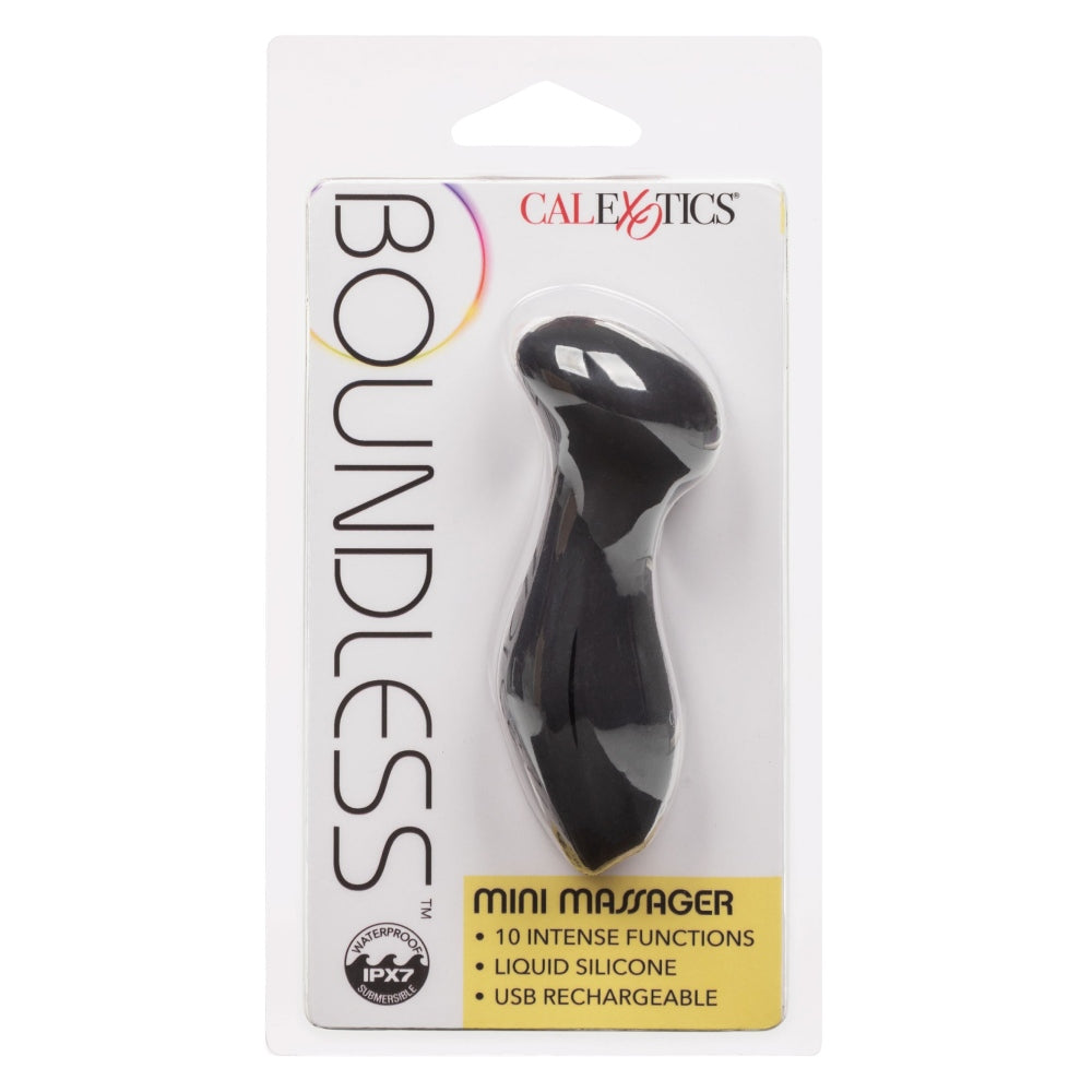 Vibrator Wand Mini CalExotics Boundless - Negru, 9.5 cm - 10 Functii Intense - Material Liquid Silicone - Memorie Inteligenta - Reincarcabil, Rezistent la Apa IPX7