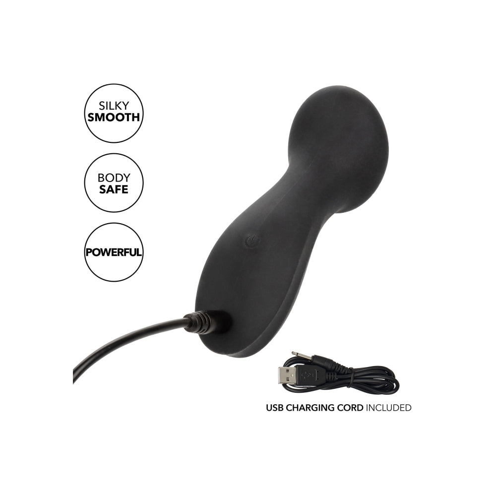 Vibrator Wand Mini CalExotics Boundless - Negru, 9.5 cm - 10 Functii Intense - Material Liquid Silicone - Memorie Inteligenta - Reincarcabil, Rezistent la Apa IPX7