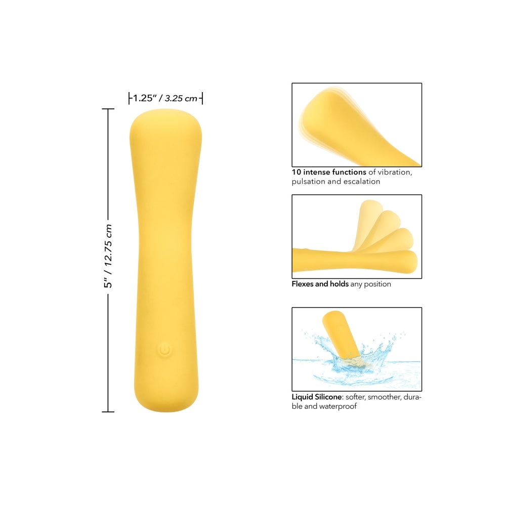 Mini Vibrator Wand flexibil CalExotics Boundless Mini FlexiWand cu 10 functii vibratie si silicon lichid, galben
