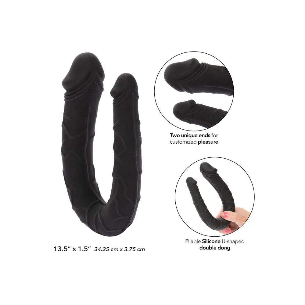Dildo Dublu CalExotics AC/DC Dong - Negru, 34 cm - Dildo in forma de U cu doua capete distincte - Flexibil si confortabil - Ideal pentru satisfactie solo sau in cuplu