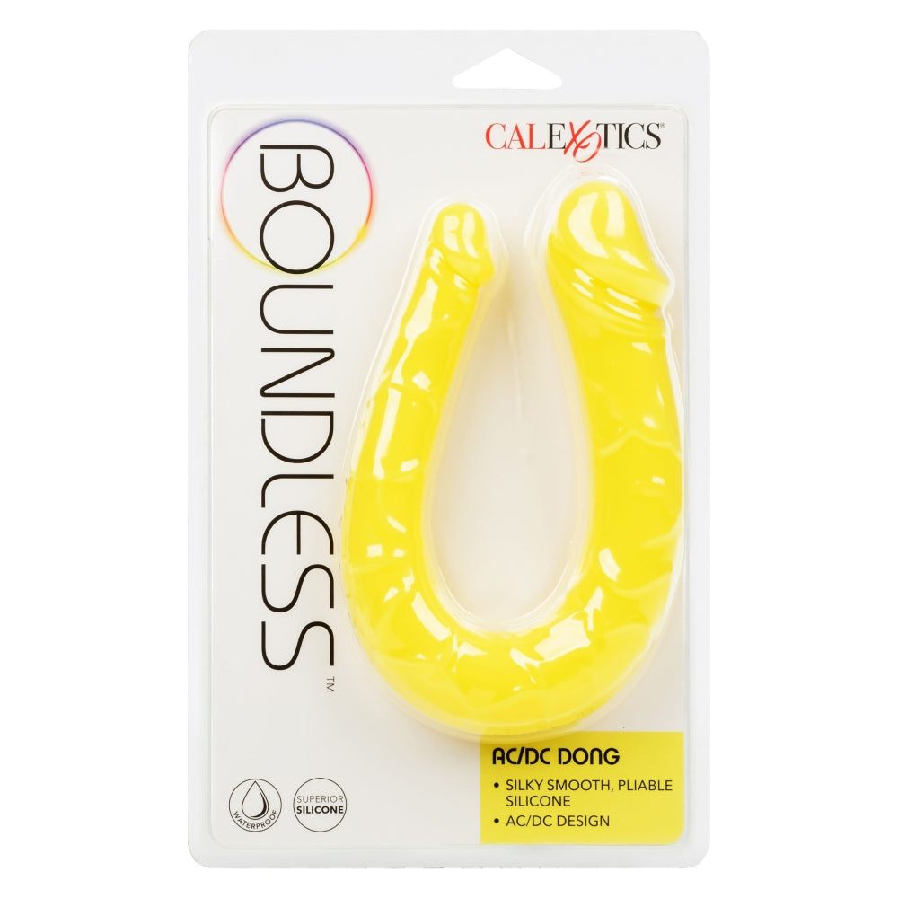Dildo Dublu CalExotics AC/DC Dong - Galben, 34 cm - Dildo in forma de U cu doua capete distincte - Flexibil si confortabil - Ideal pentru satisfactie solo sau in cuplu