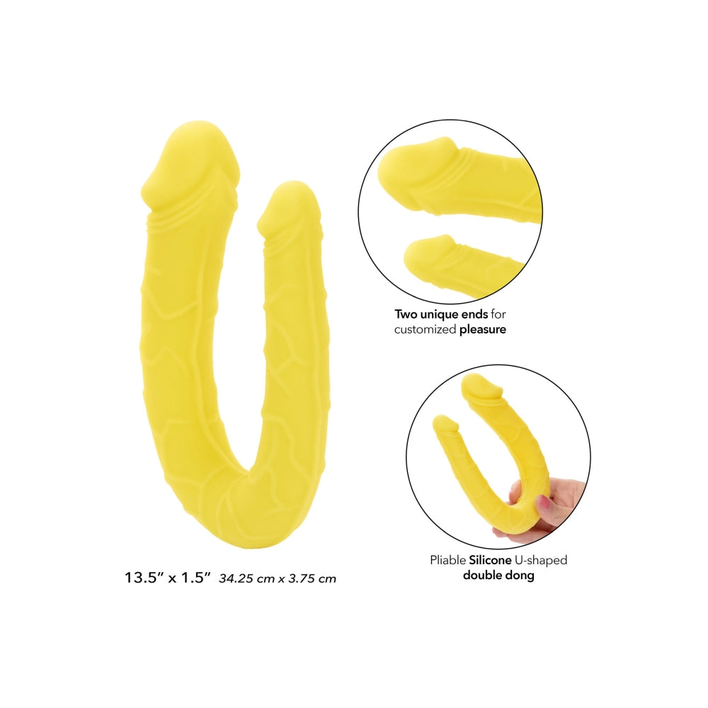 Dildo Dublu CalExotics AC/DC Dong - Galben, 34 cm - Dildo in forma de U cu doua capete distincte - Flexibil si confortabil - Ideal pentru satisfactie solo sau in cuplu