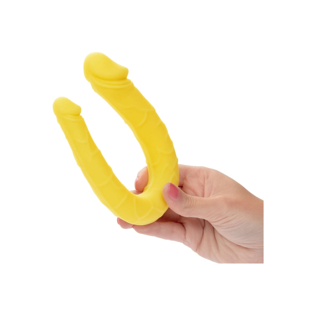 Dildo Dublu CalExotics AC/DC Dong - Galben, 34 cm - Dildo in forma de U cu doua capete distincte - Flexibil si confortabil - Ideal pentru satisfactie solo sau in cuplu