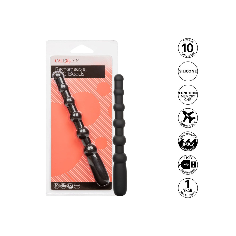 Bile Anale Vibratoare CalExotics X-10 - Negru, 17.75 cm - Design gradat pentru placere intensa - 10 Functii de Vibratii - Reincarcabil, Rezistent la Apa IPX7