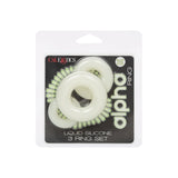 Inele CalExotics penis din silicon lichid Alpha Glow-In-The-Dark set 3 inele elastice impermeabile, Albe
