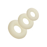 Inele CalExotics penis din silicon lichid Alpha Glow-In-The-Dark set 3 inele elastice impermeabile, Albe