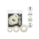 Inele CalExotics penis din silicon lichid Alpha Glow-In-The-Dark set 3 inele elastice impermeabile, Albe
