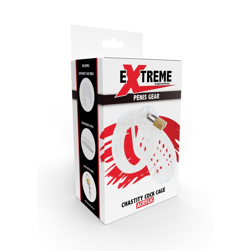 Cusca BDSM Castitate Pentru Penis Transparenta 7.6 cm - din acril pentru control maxim asupra erectiei si a orgasmului - mecanism de blocare sigur - design reglabil pentru orice dimensiune de penis