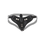 Curea Strap-on cu Dildo Mic Detasabil - Negru, 12.5 cm - Ham cu pernute frontale si posterioare pentru confort - include doua inele de dimensiuni diferite pentru compatibilitate versatila