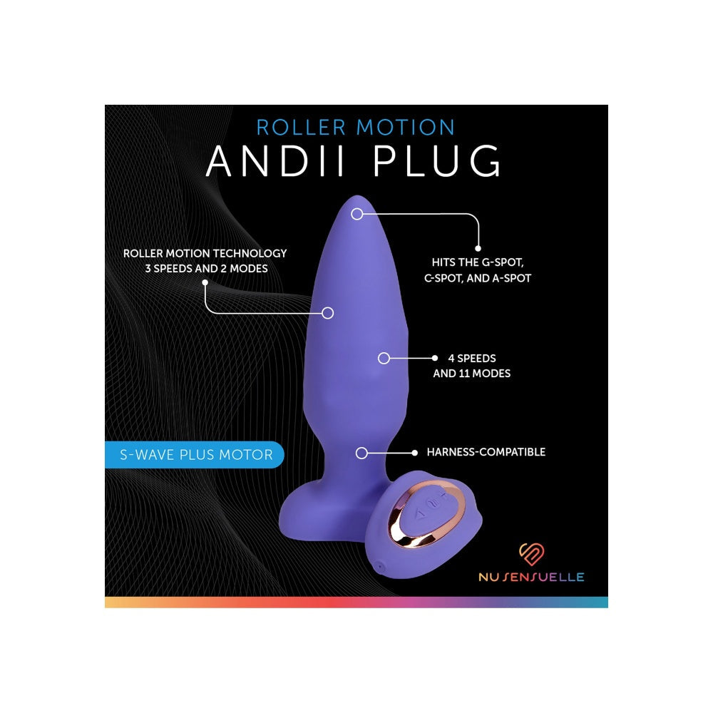 Dop Anal cu Vibratii SMART Andii Roller Butt Plug, Albastru, 11 Moduri Vibratii, 4 Moduri Viteza