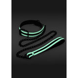 Zgarda - Lesa Bondage NS Novelties GLO - zgarda captusita alb fosforescent si lesa detasabila din metal - zgarda ajustabila - ideal pentru incepatori si entuziasti