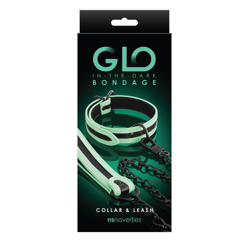 Zgarda - Lesa Bondage NS Novelties GLO - zgarda captusita alb fosforescent si lesa detasabila din metal - zgarda ajustabila - ideal pentru incepatori si entuziasti