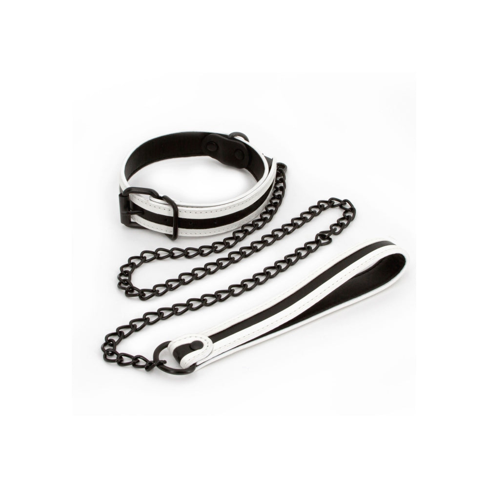 Zgarda - Lesa Bondage NS Novelties GLO - zgarda captusita alb fosforescent si lesa detasabila din metal - zgarda ajustabila - ideal pentru incepatori si entuziasti