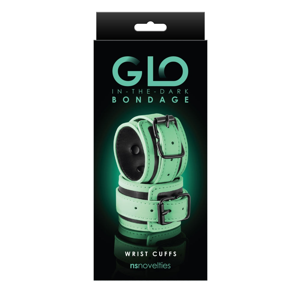 Catuse Bondage NS Novelties GLO - Fabricat din Piele PU Alba Fosforescenta - curele ajustabile, interior captusit - ideal pentru jocuri in cuplu