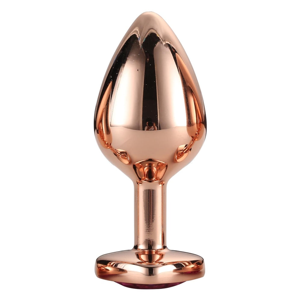 Dop Anal Gleaming Love Rose Gold Butt Plug, Medium, cu bijuterie roz in forma de inima