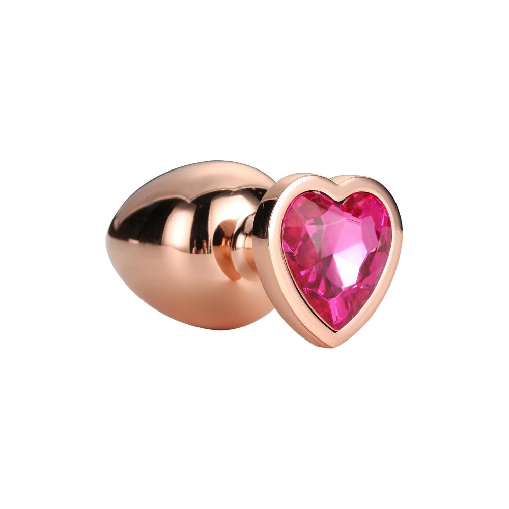 Dop Anal Gleaming Love Rose Gold Butt Plug, Medium, cu bijuterie roz in forma de inima